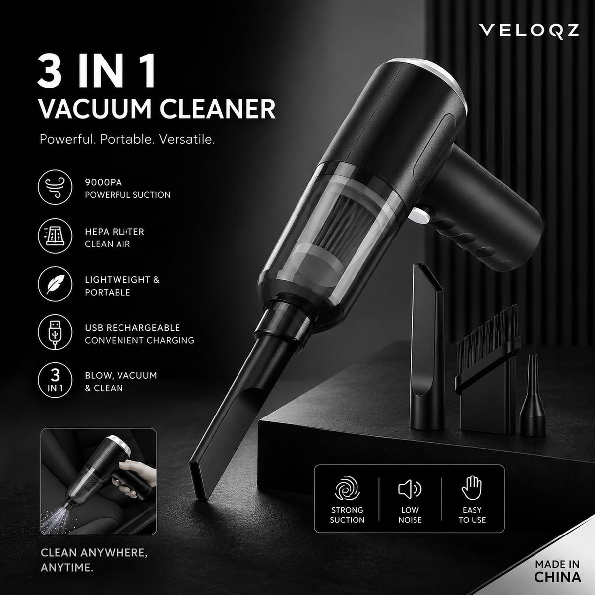 3 In 1 Car Mini Vacuum Cleaner